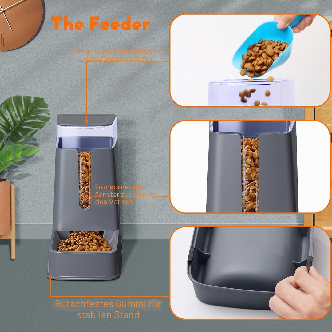 Automatischer Katzenfutterspender und Katzenwasserspender im Set, 2 Packungen, automatischer Hundefu