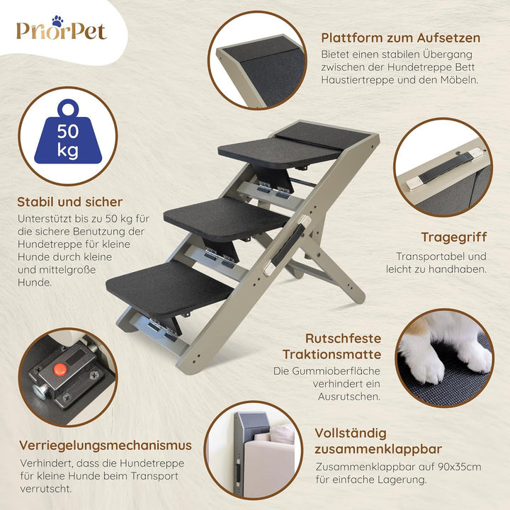Hundetreppe für Bett & Sofa 2-in-1 Rampe, Höhenverstellbar 18-50 cm für Couch, leicht zu bewegen, Ha