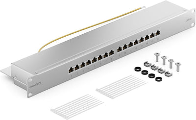 deleyCON CAT 6a Patchpanel Verteilerfeld 16 Port - Desktop 19" Zoll Rackeinbau Servermontage RJ45 Ge