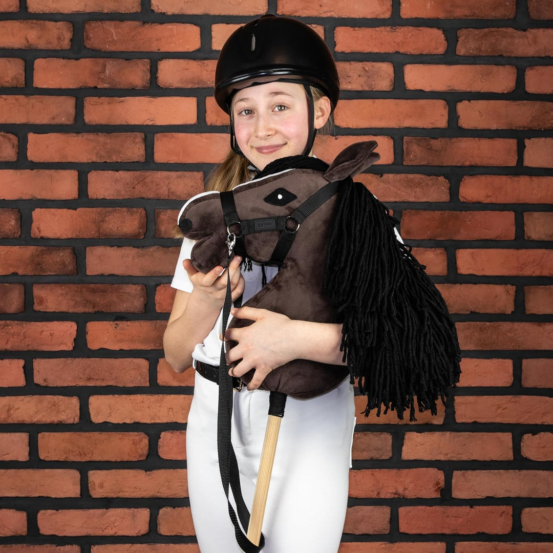 SKIPPI Hobby Horse Braunes, Grosses Steckenpferd A3, Hobby Horse mit einem Halfter und Zügeln im Set