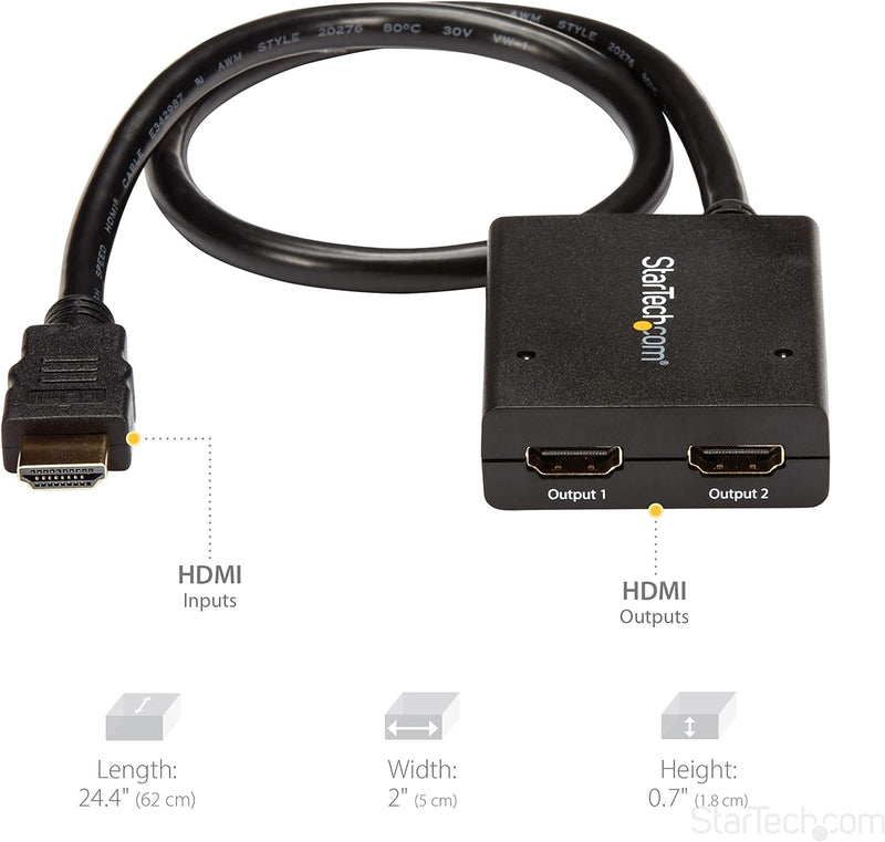 StarTech.com 2 Port HDMI 4k Video Splitter - 1x2 HDMI Verteiler - 4k @ 30 Hz - 2-fach Ultra HD 1080p