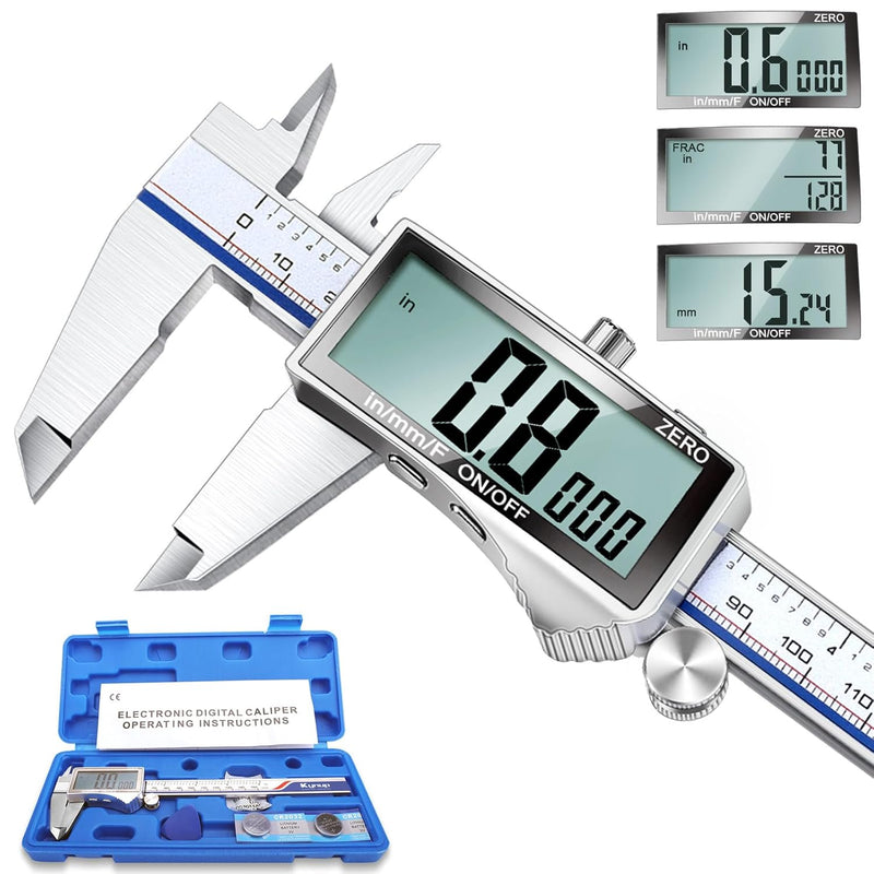 Kynup Digitaler Messschieber mit LCD-Bildschirm, 150mm Digitale Schieblehre Edelstahl, Spritzwasserg