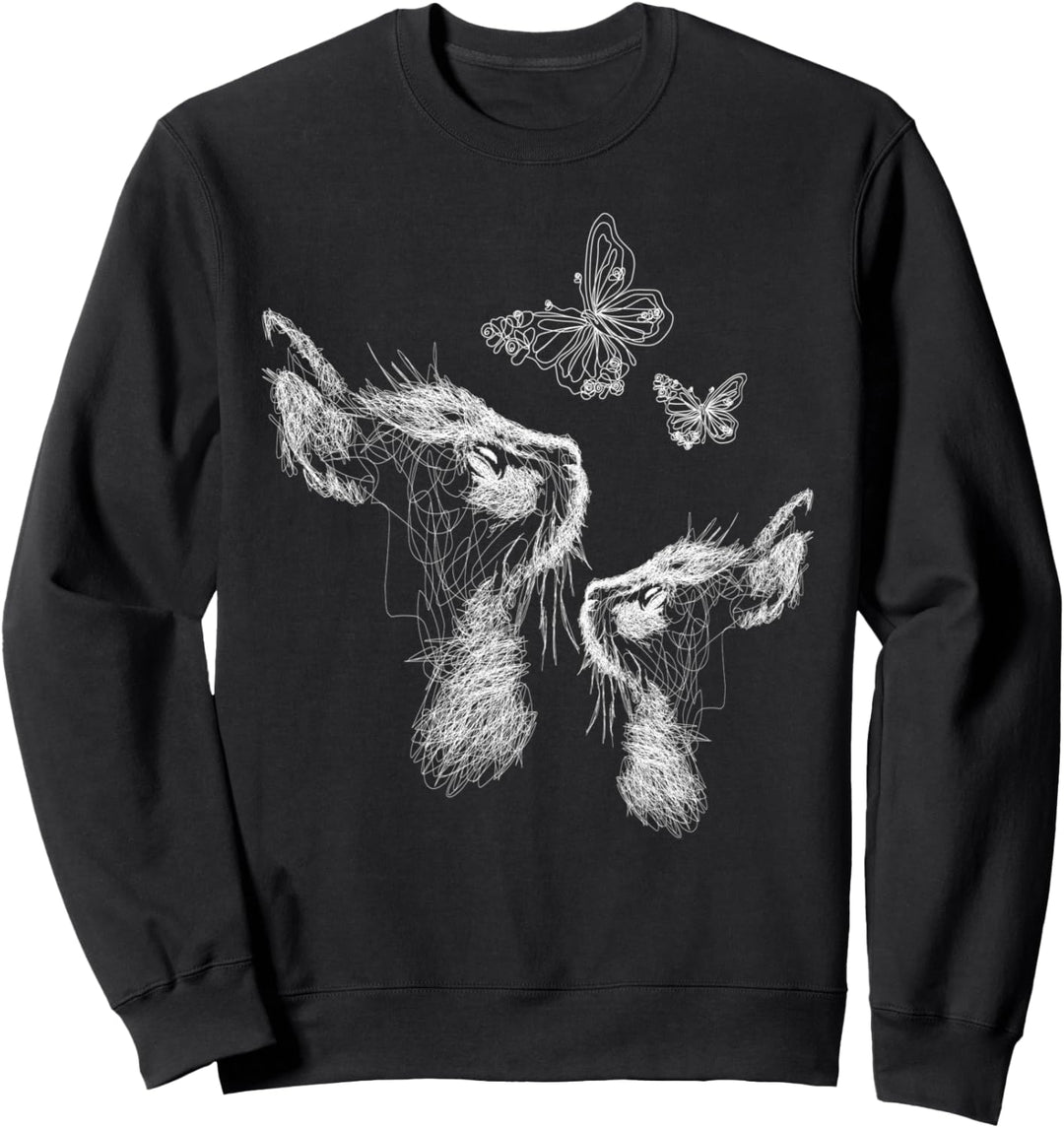 Katze mit Kätzchen und Schmetterlingen, Scribble Art Sweatshirt