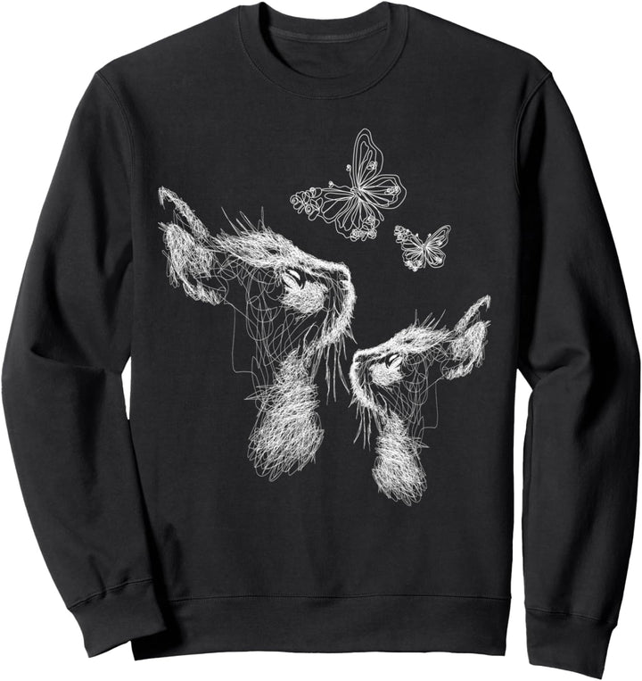 Katze mit Kätzchen und Schmetterlingen, Scribble Art Sweatshirt