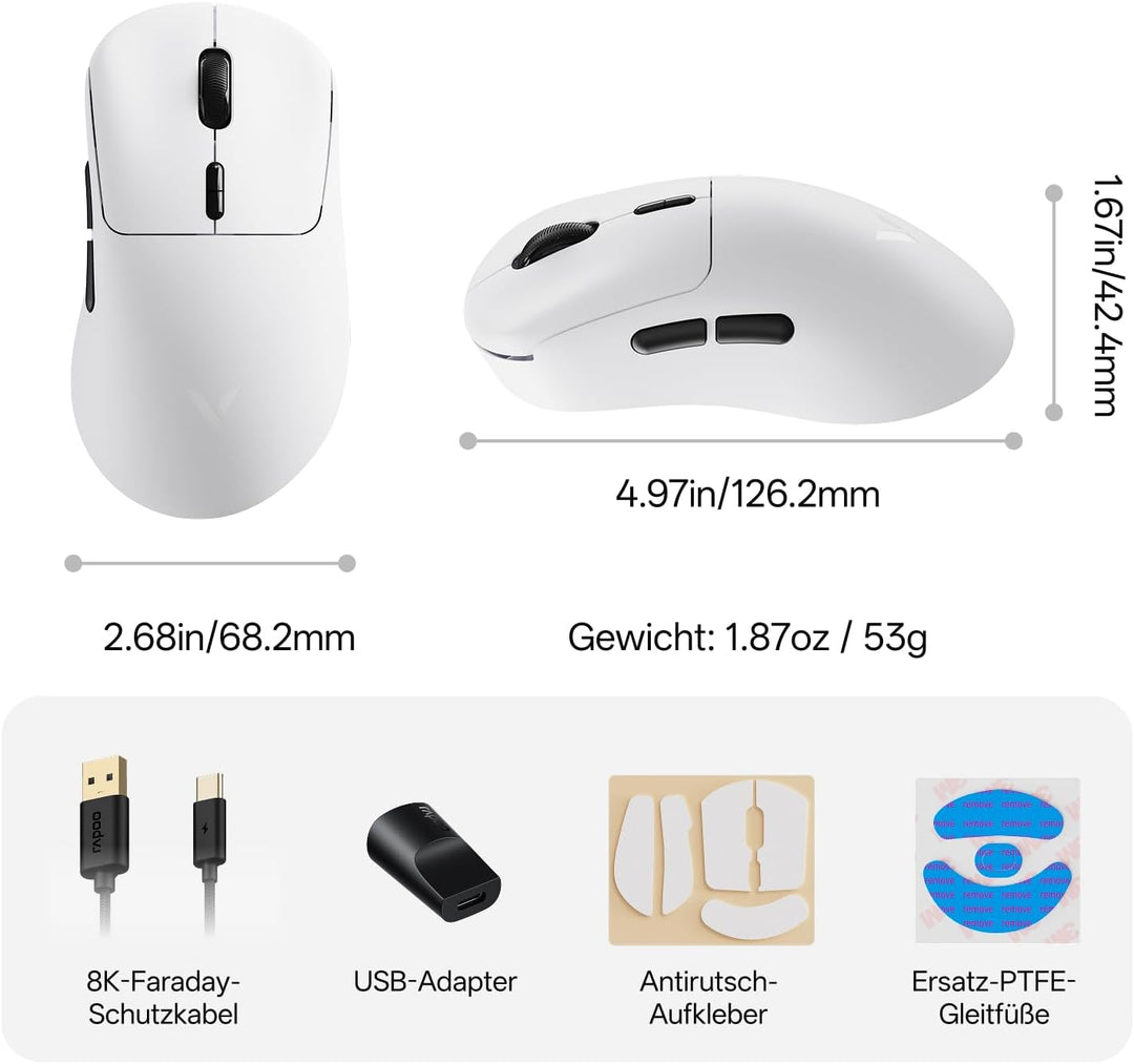Rapoo VT3 MAX Gen-2 Gaming Maus Kabellose, Echte 8000Hz Abfragerate, 30K DPI, 53g Ultraleicht, 750 S