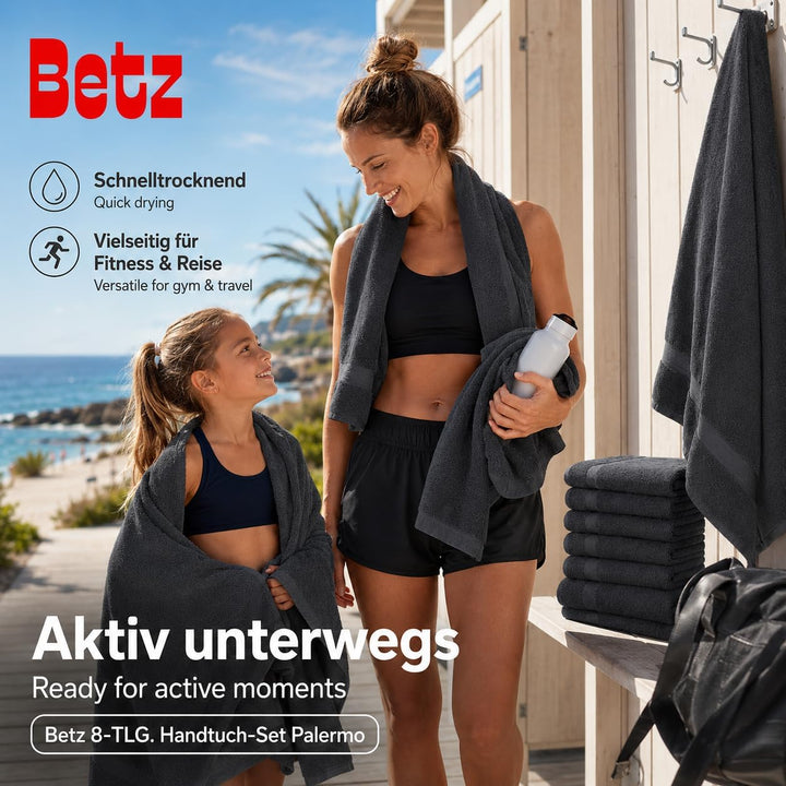 Betz 8-TLG. Handtuch-Set Palermo 100% Baumwolle 2 Duschtücher 6 Handtücher Farbe anthrazit, Anthrazi