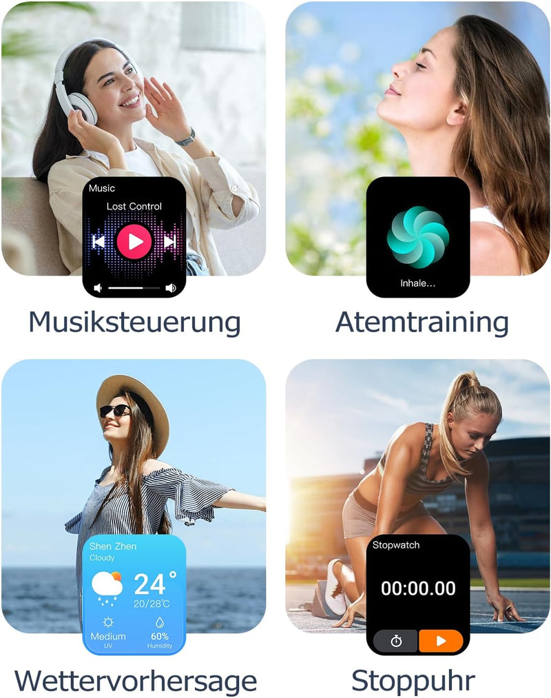 GRV Smartwatch für Damen Herren mit Telefonfunktion,Fitnessuhr mit Herzfrequenzmessung,SpO2,Schrittz