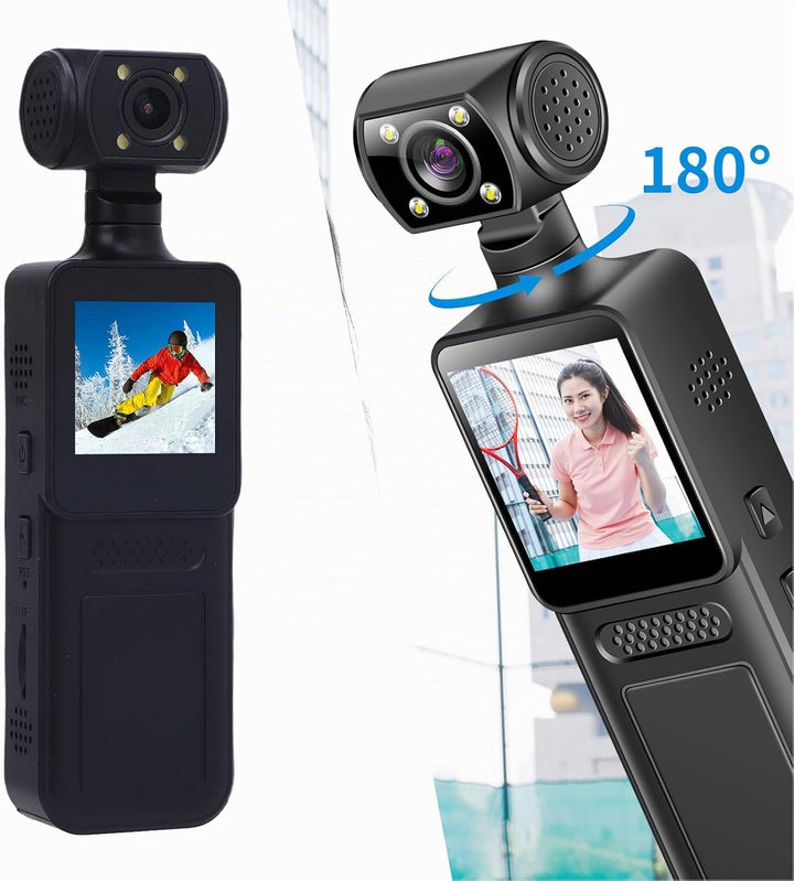 XUMIUZIY Handheld Action Kamera, 4K HD WiFi Sportkamera mit 180° Drehbarem Objektiv, 1,3 Zoll HD Bil