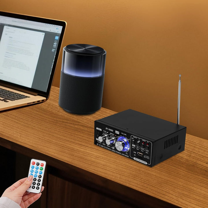 HiFi-Verstärker, Mini Bluetooth Stereo Audio Verstärker Receiver, 60W Mini Amp 2 Kanal, USB-Flash-Di