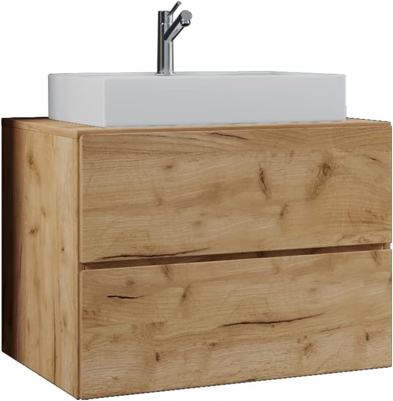VCM 2-TLG. Waschplatz Waschtisch Badmöbel Set Waschbecken Lendas S Schublade 60, Honig-Eiche, Honig-