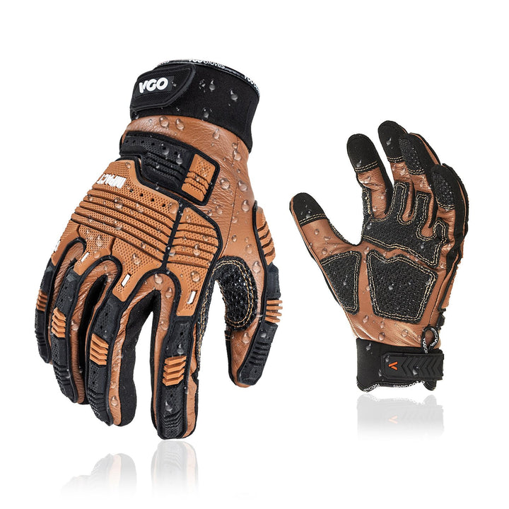 Vgo... 1 Paar Sicherheits-Leder-Arbeitshandschuhe, Mechaniker-Handschuhe,Rigger-Handschuhe, Anti-Vib