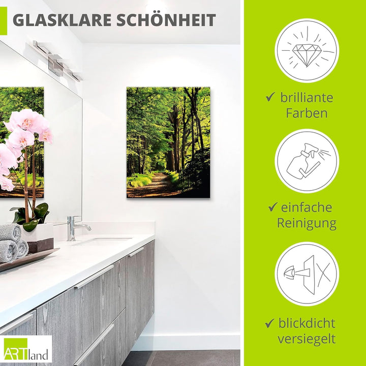 Glasbilder Wandbild Glas Bild einteilig 45x60 cm Hochformat Natur Wald Bäume Frühling Spaziergang La
