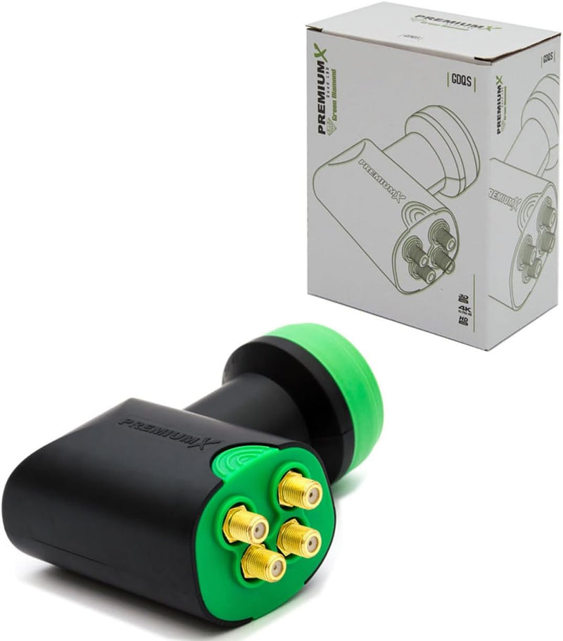 Premium X Green Diamond GDQS Quad LNB 0,1dB Quattro Switch FullHD 4K SAT TV bis 4 Teilnehmer, Quad L