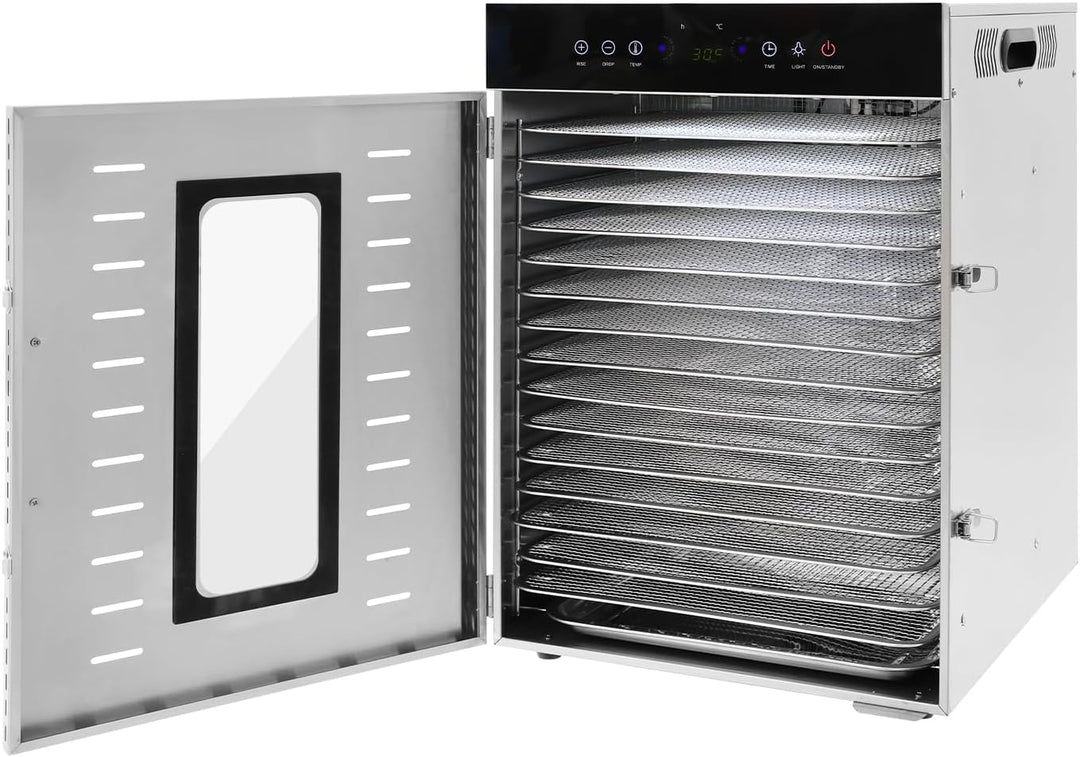 Dörrautomat 16 Platten 1350 Watt Edelstahl 304 30-90°C | 16 Tabletts | 1350 Watt | 30-90°C | 0,5-24h