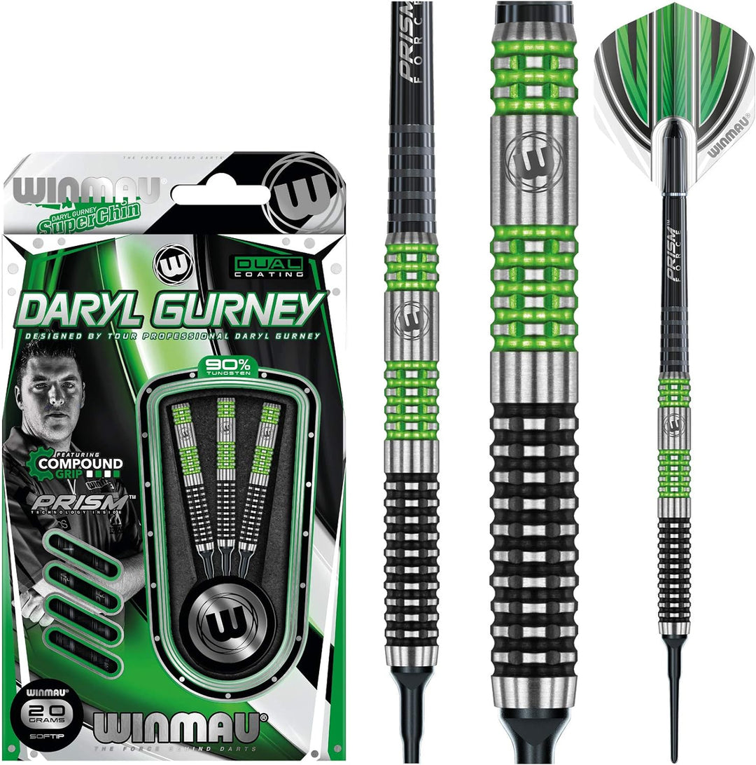 WINMAU Daryl Gurney 20g Sonderausgabe Profi Wolfram Softip Dartpfeile Set mit Flights und Schäfte