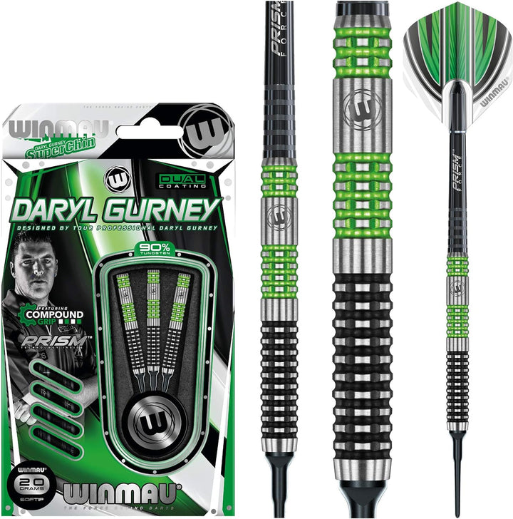 WINMAU Daryl Gurney 20g Sonderausgabe Profi Wolfram Softip Dartpfeile Set mit Flights und Schäfte