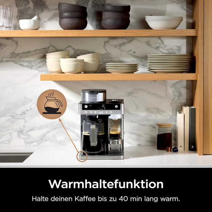 Ninja Prestige 2-in-1 Filterkaffee- und Kapselmaschine mit integriertem Milchaufschäumer, für Latte,