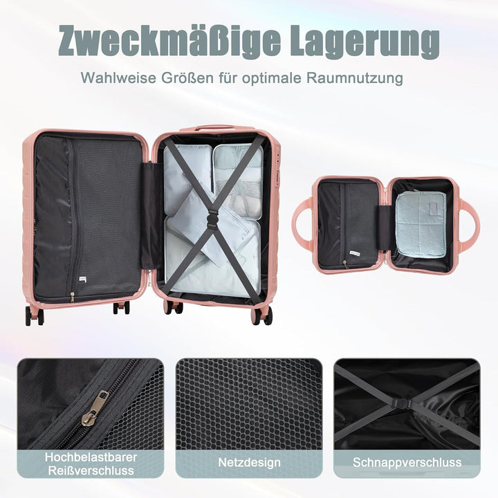 Hartschalen-Koffer Trolley Handgepäck Rollkoffer, Reisekoffer Set mit 4 Rollen, 2er Gepäckset Pink P