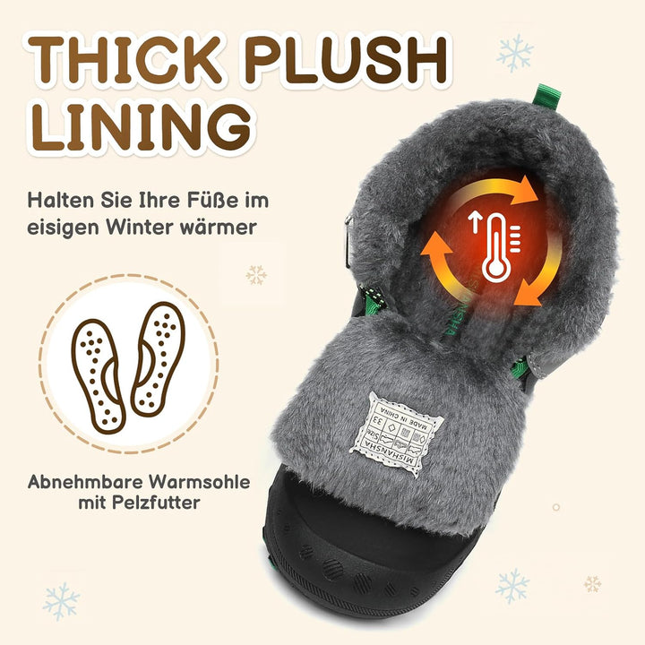Mishansha Kinder Winterschuhe Gefüttert Winterstiefel für Jungen Mädchen Gr.24-38 33 EU Schwarz Grau