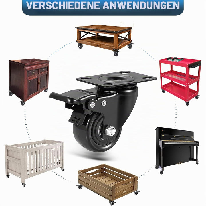 RRIUTO 50MM Möbelrollen mit Bremse, Schwerlastrollen Lenkrollen Transportrollen Doppel-Verriegelung