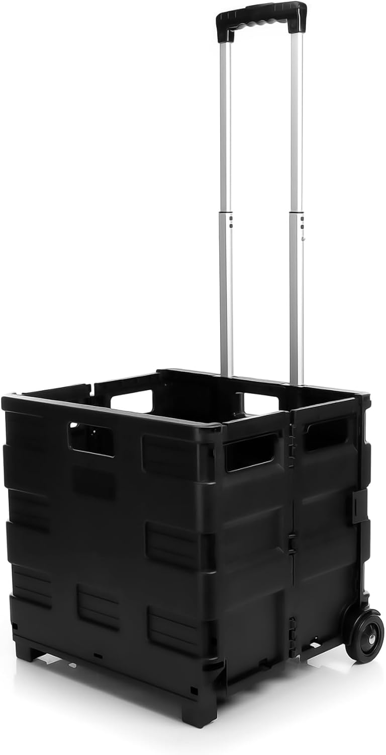 BigDean Einkaufstrolley klappbar belastbar bis 35kg - Transportbox mit Rollen klappbare Einkaufskist