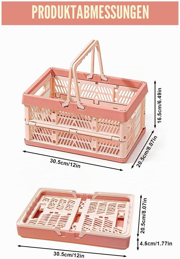 Klappkorb Faltbar, 2er Set Klappbox Klein mit Henkel 10 L Rosa, Multifunktionaler Aufbewahrungskorb