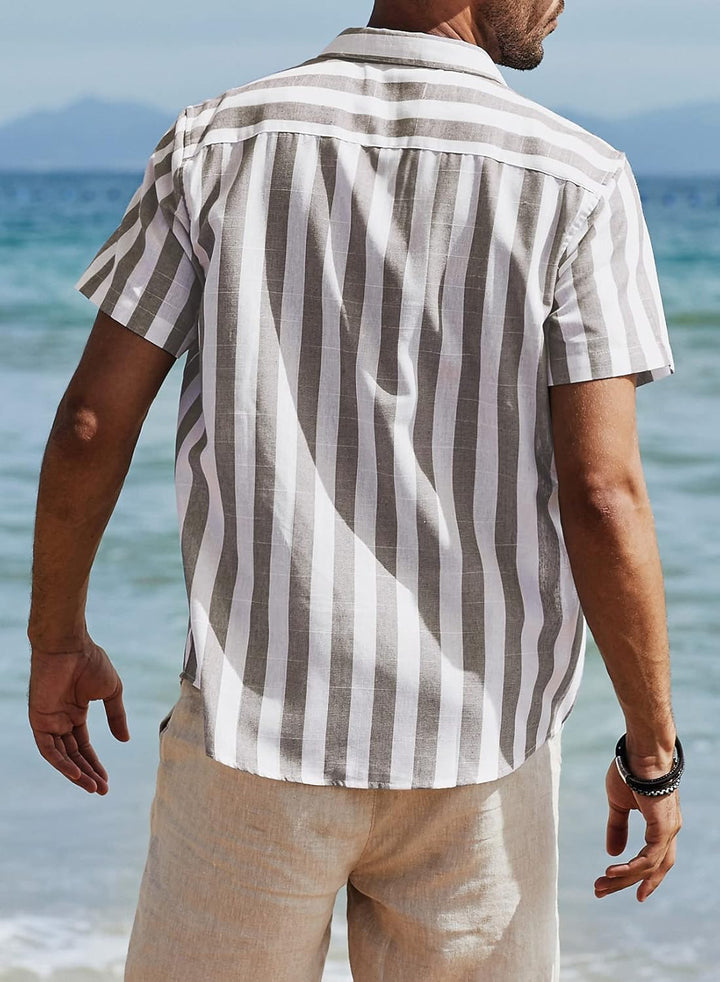 Meilicloth Gestreiftes Hemd Herren Kurzarm Freizeithemd Sommer Casual Regular Fit B Braun Weiss S, B