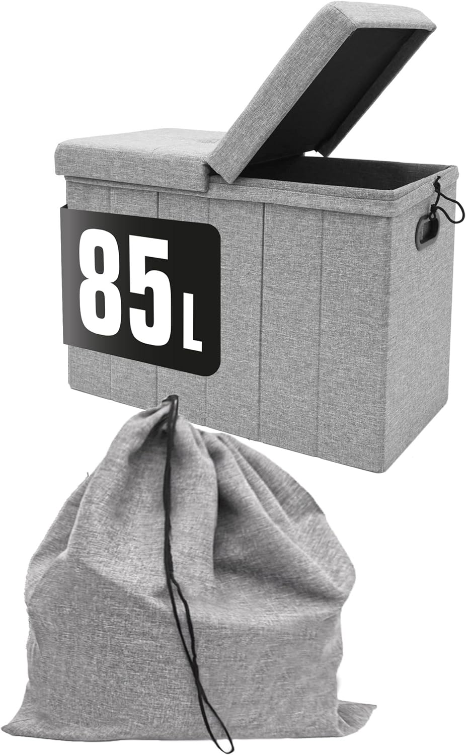 DuneDesign 85 Liter Wäschekorb mit Deckel & Wäschesack - 62x31 Wäschekorb mit Sitzfunktion - Faltbar