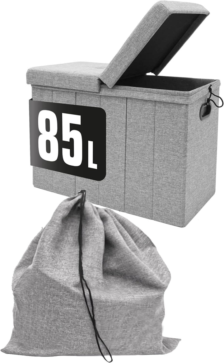DuneDesign 85 Liter Wäschekorb mit Deckel & Wäschesack - 62x31 Wäschekorb mit Sitzfunktion - Faltbar