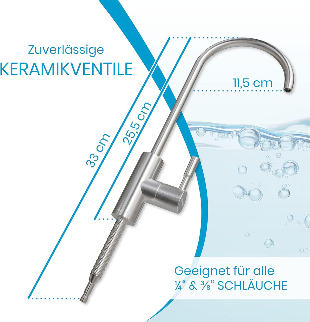 smardy UNO201 Osmose Wasserhahn Edelstahl, 360° schwenkbar für Umkehrosmose und Wasserfilter 1/4"(6,