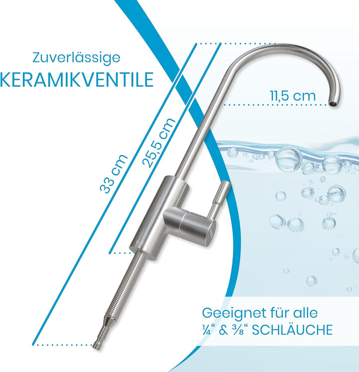 smardy UNO201 Osmose Wasserhahn Edelstahl, 360° schwenkbar für Umkehrosmose und Wasserfilter 1/4"(6,