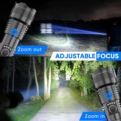 LED Taschenlampe Wiederaufladbare USB 2 Stück, Extrem Hell 90000 Lumens XHP70.2 Zoombar Wasserdicht
