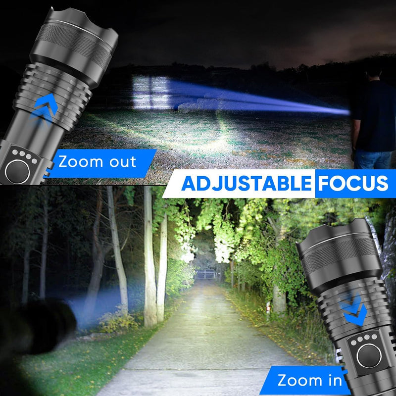 LED Taschenlampe Wiederaufladbare USB 2 Stück, Extrem Hell 90000 Lumens XHP70.2 Zoombar Wasserdicht