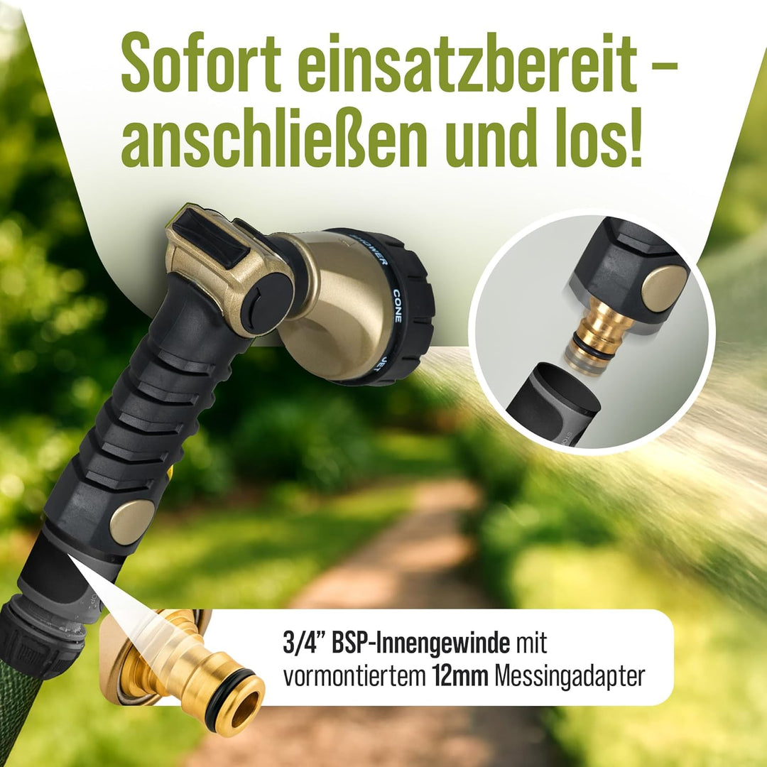 rainfactory Düse für Gartenschlauch [Sprühkopf mit 7 Modi] Gartenbrause mit kühlender Funktion | Bra