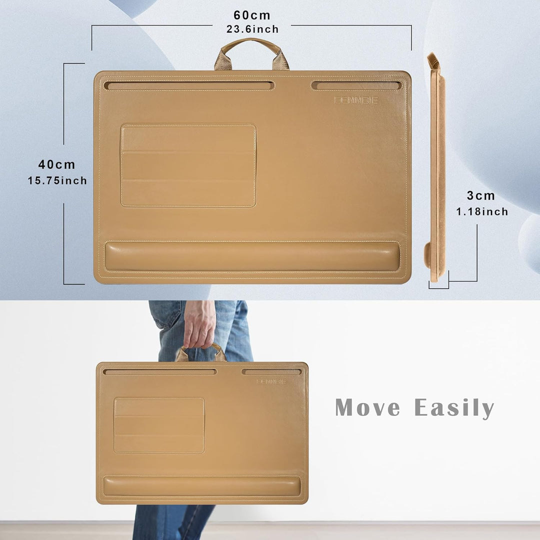 CENNBIE Extragrosser Laptoptisch aus Leder mit Memory-Schaum-Kissen, 60x40 cm, verstellbar für Lapto