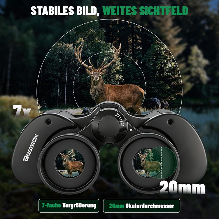 BOSTRON Kompaktes Fernglas 7x50 für Erwachsene, Stossfest HD Ferngläser mit PORRO-Prism,Profi Feldst