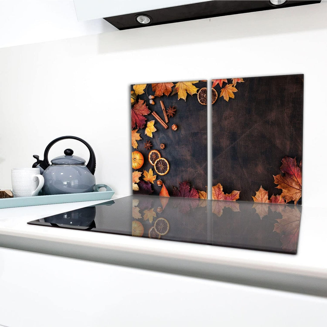 Herdabdeckplatten Set 2x40x52 cm Ceranfeld Abdeckung Glas Spritzschutz Abdeckplatte Glasplatte Herd