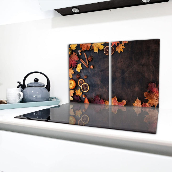 Herdabdeckplatten Set 2x40x52 cm Ceranfeld Abdeckung Glas Spritzschutz Abdeckplatte Glasplatte Herd
