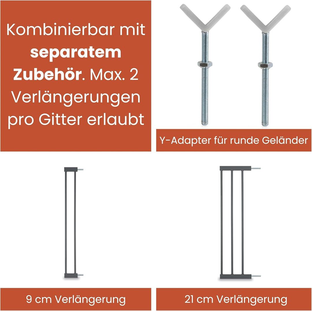 hauck Open N Stop 2, Dunkelgrau – Schutzgitter Treppe und Tür 75–80 cm – Kindersicheres Absperrgitte