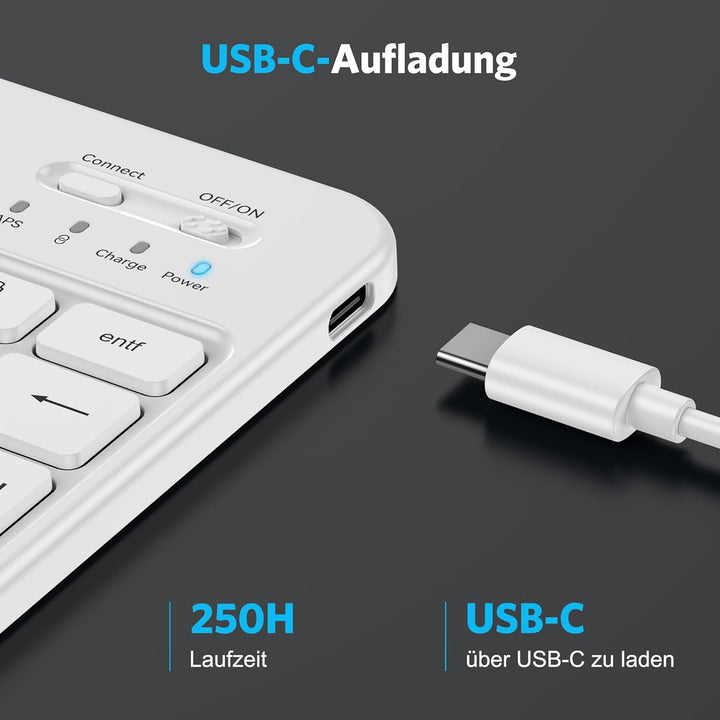 Emetok Deutsche Bluetooth Tastatur für iPad Air/Pro/Mini/10.9/10.2/9.7/iPhone/Android, Vergrösserte