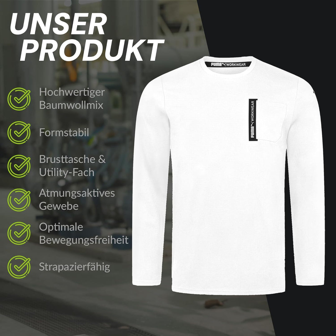 PUMA Workwear Advanced Kollektion - Longsleeve Herren Pullover - Brusttasche und Utility Fach an der