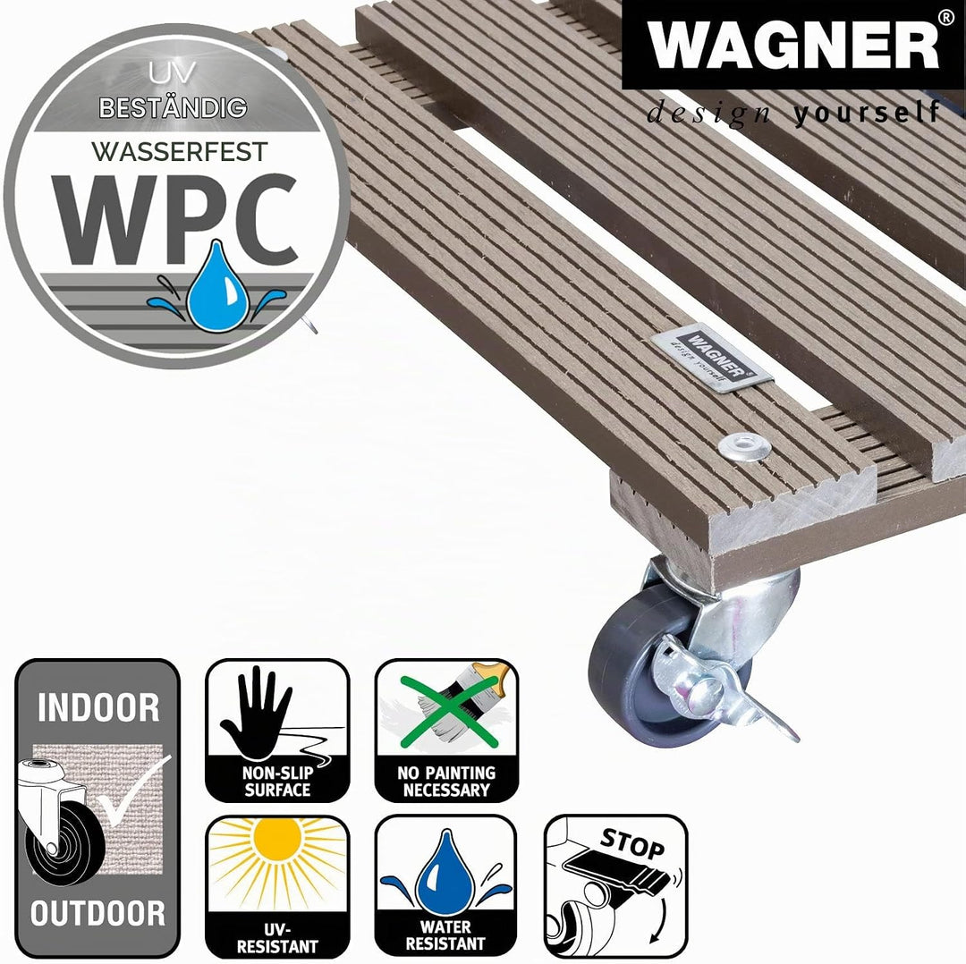 Wagner Pflanzenroller WPC 29 x 29 x 7,5 cm I Blumenroller für Aussenbereich + Innenbereich I Kübelro