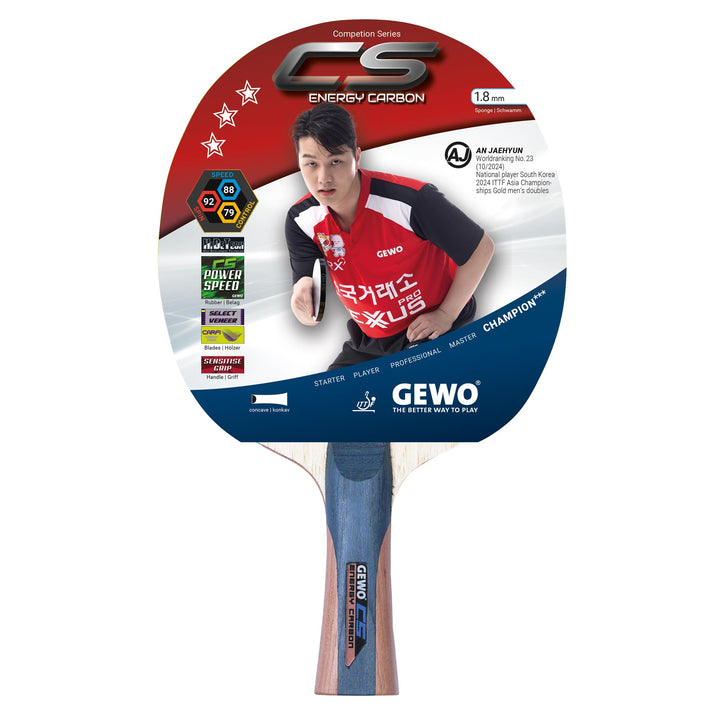 GEWO CS Energy Carbon - Tischtennis-Schläger - Profi-Tischtennisschläger, ITTF genehmigt - Carbon-Sc