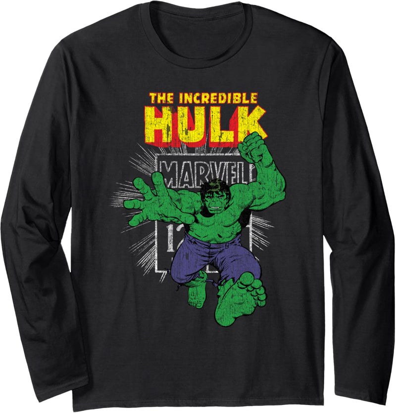 Marvel The Incredible Hulk Retro Comic Book Stamp Logo Langarmshirt