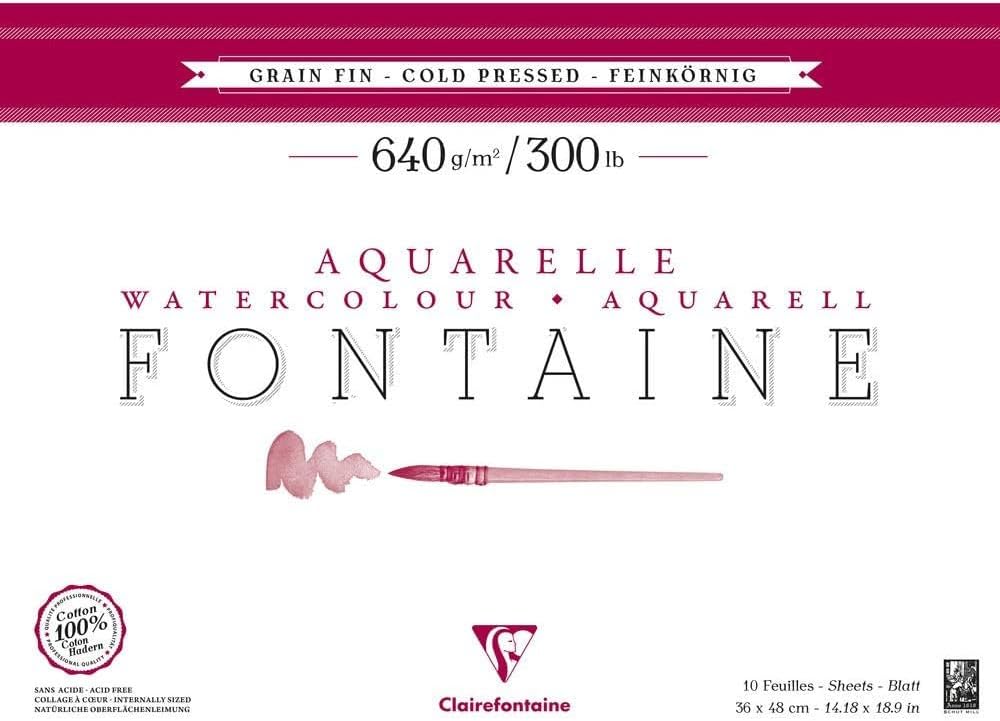 Clairefontaine 96359C Aquarellblock Fontaine (feinkörnig, 100% Hadern, 640g, 10 Blatt, hohe Reissfes