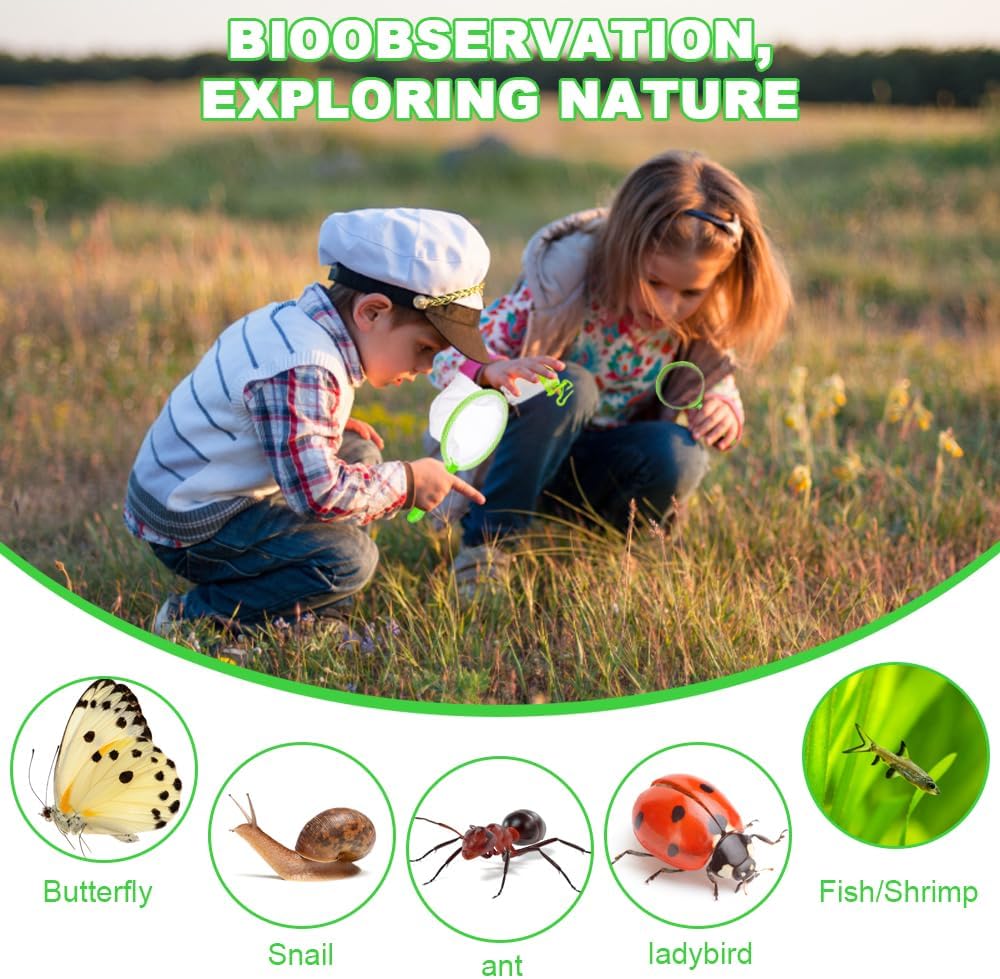 11 Stück Forscherset Outdoor Spielzeug Set, mit Insektenfänger, Becherlupe, Mikroskop, Pinzette, Kor