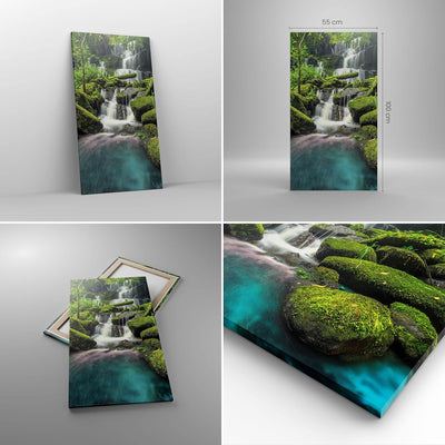 Bilder auf Leinwand 55x100cm Leinwandbild mit Rahmen Park Wasserfall Wasser Gross Wanddeko Bild Schl