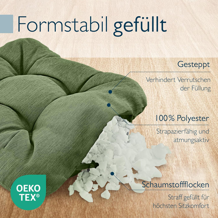 Beautissu 4er Set Premium Stuhlkissen UV-beständig robust für Balkonstühle | 35x35cm Dunkelgrün 8cm