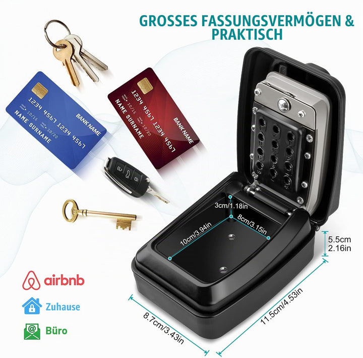 KTUEOV Schlüsselkasten mit Zahlencode, Gross Schlüsseltresor mit 12 Stellig Schlüsselsafe Aussen Was