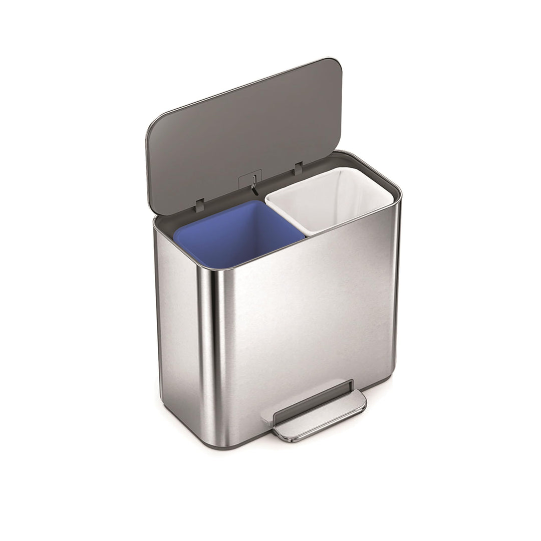 simplehuman 15L Mini Recycler Step Can, Doppelfach-Mülleimer für Hotel, Büros und kleine Räume, gebü